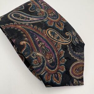 Gianno Paisley Tie Mens Black Purple Teal Orange 4" Wide Necktie Vintage USA